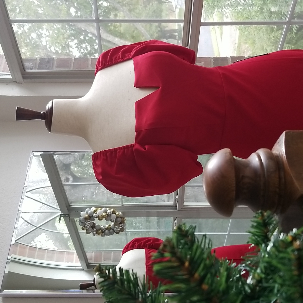 Red Mini Dress with Puff Sleeves & V Wire Neckline - NWT - Picture 8 of 16